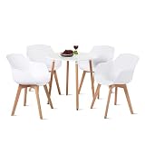 DORAFAIR Juego de 4 sillas escandinavas blancas y mesa redonda blanca con 4 patas para cocina o comedor