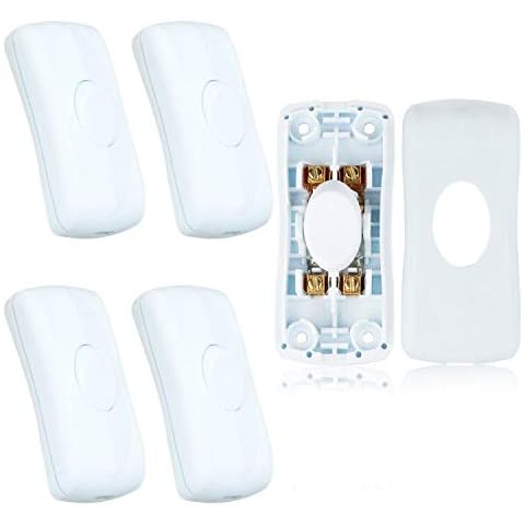 Helunsi 5 Pcs Inline Switch, Cord Appliance White Switch, Button ON Off for Lamp, Rated 2A 250V, Replacement Repair for Control LED Electrical Line Extension Cable Wire Plug Desk Table Light Wiring Cover
