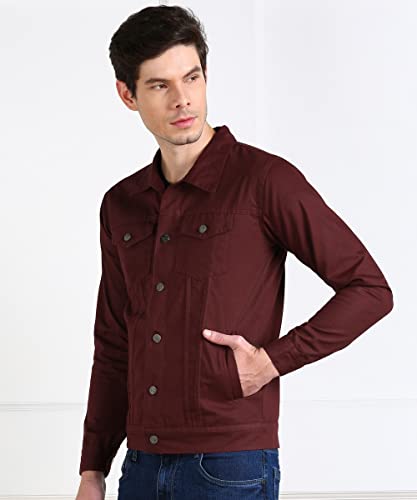MONTREZ Men Red Denim Jacket Maroon - Image 4