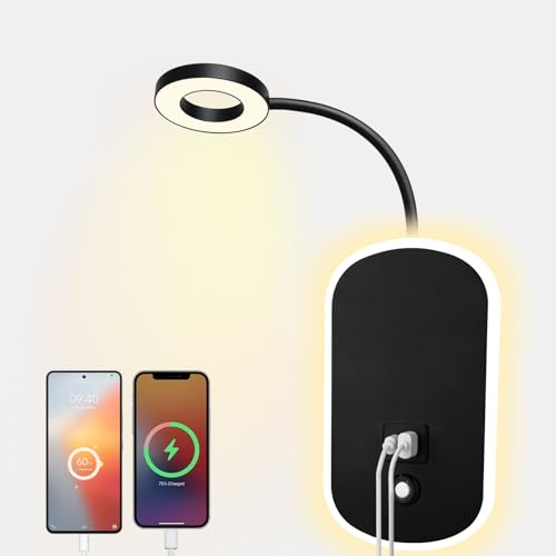 HUIZHOU LED Lampada da parete Lampada da lettura,con interruttore Touch dimmerabile 3000K,12W Letto Luce di lettura 360 ° girevole Gooseneck Lampada con porta di ricarica USB (nero)
