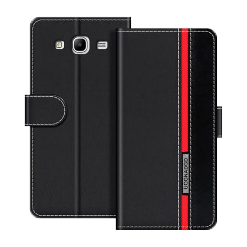 UOGNADGD Leather Phone Case Compatible with Samsung Galaxy Mega 5.8 I9150 Flip Wallet Cover with Magnetic Closure, Kickstand & Card Holders, Shockproof Protection (Black)