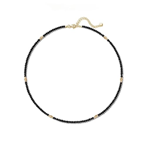 Aleasha Collier Pierre Naturelle 2mm Collier Noir Cristal Femmes en acier inoxydable 45cm réglable bohème été plage bijoux