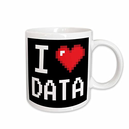 3dRose Geeky Old School Pixelated Pixels 8-Bit I Heart I Love Data 11oz Mug
