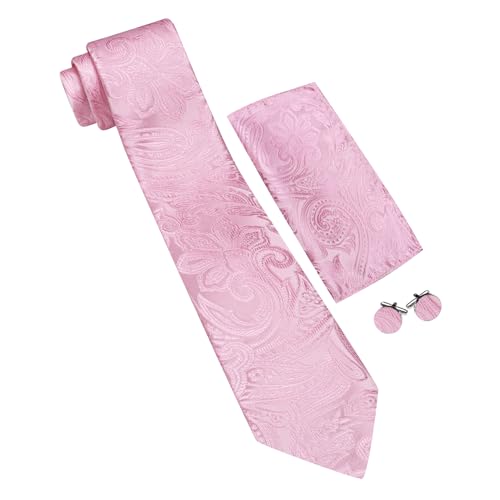 Image of Barry.Wang Men Tie Set Paisley Silk Necktie Pocket Square Cufflinks Formal Wedding Business Party