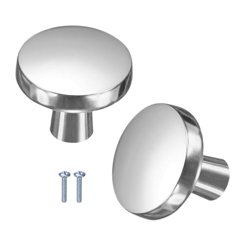 M METERXITY 2-Pack Brushed Satin Cabinet Knobs, 1-1/5" Round, Bright Silver