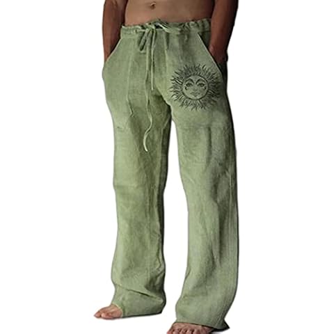 Mens Lounge Pants Sun Printing Lightweight Sleepwear Jogger Trousers Wide Leg Linen Pyjama Cover