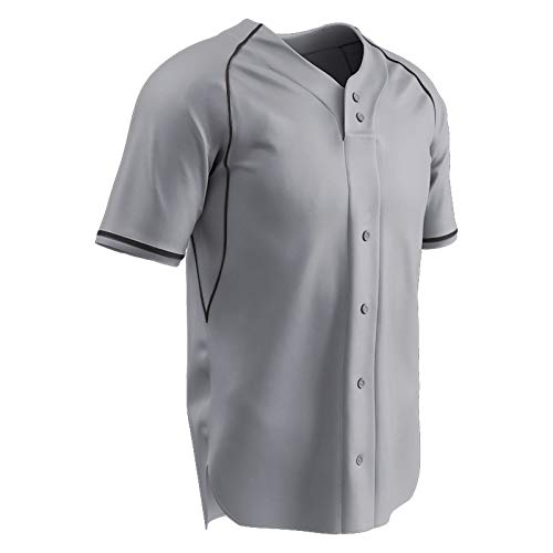 Champro Cycle Dri Gear 2 Kunstknöpfe Polyester-Jersey - Baseball, Softball, Erwachsene, XL, Grau, Schwarz Cover