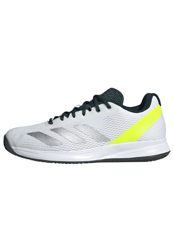 adidas Herren Courtflash Speed 2 Mens Tennis Shoes Tennisschuhe, Cloud White/Silver Metallic/Lucid Lemon, 44 EU