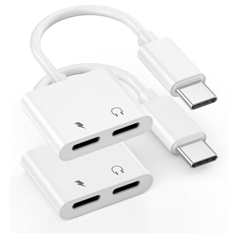 USB C to USB C Headphone Jack Adapter, 2 Pack Dual USB Type C Headphone Jack Aux Audio and Charger Splitter Adapter Dongle for iPhone 16/16 Plus/16 Pro/16 Pro Max/15/15 Plus/15 Pro/15 Pro Max Cover
