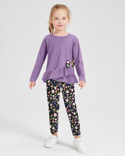Toddler Girl Clothes 18M-8T Girls Fall Winter Outfit, Long Sleeve Ruffle Bowknot Top + Floral Pants 2Pcs Clothing Set2