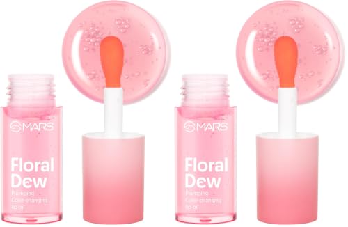Image of MARS Plumping Color Changing Lip Oil (4.5ml) (FLORAL DEW) With Fat Applicator | Skin Nourishing Ingredients - Olive Fruit Oil, Jojoba Oil | Hydrating & Moisturising | Plumping Effect (Pack of 2)