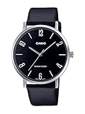 Casio MTP-VT01L-1B2 Men's Minimalistic Black Dial Black Leather Band Analog Watch