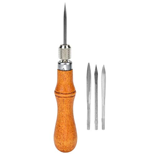 lvifloae 4 in 1 Multifunctional DIY Wood Handle Leather Craft Sewing Awl Hand Stitching Tool Kits Handmade Sewing Tools DIY Stitcher Taper