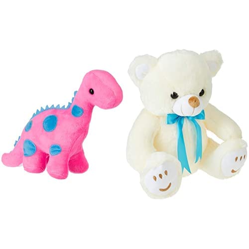 Amazon Brand - Jam & Honey Dino, Magenta, 22 cm Teddy Bear Soft Toy (33 cm, White, Cream)