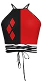 Sister Amy Women's Halter Cross Hollow Boho Bandage Camis Crop Top Vest Red/Black