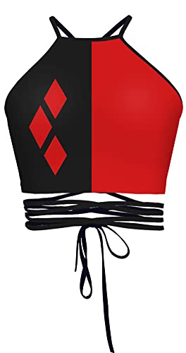 Sister Amy Womens Halter Cross Hollow Boho Bandage Camis Crop Top Vest Red/Black