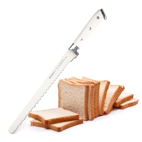 ROCKSHEAT Bread Knife, 25cm/10in Multifunction Serrated Knife for Homemade Bread, High Carbon Stainless Steel Razor Sharp Slicer with Wide Wavy Edge & Comfort Handle for Sourdough Turkey Fruit