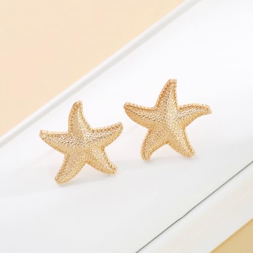 Starfish Shell Stud Earrings for Women,Gold Silver Shell Trendy Drop Dangle Earrings Chunky Gold Statement Earrings Boho Ocean Shell Pearl Earrings Summer Beach Jewelry4