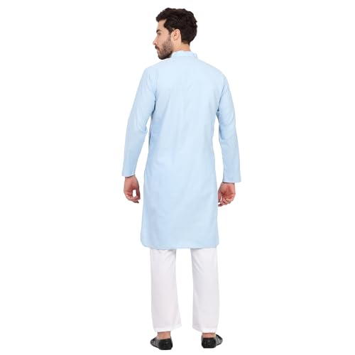 Image of Sadree Men's Cotton Blend Light Weight|Knee Length|Mandrin Collor|Relax comfert|Classic Style Kurta Pyjama Set
