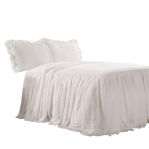 image for Lush Decor Ruffle Skirt Bedspread 3 Piece Set, King, White - White Kin