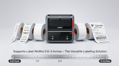 Image of Wireless Bluetooth Label Printer 3 Inch, Inkless Thermal Printer for Shipping, Address, Barcode, QR Code & Product Labels, Portable Label Maker for Small Business, Office & Home