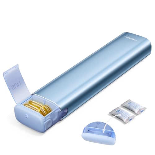Image of VAYDEER Metal Weekly Pill Organizer - Moisture-Proof Travel Pill Organizer with Built-in Desiccant Chamber and Airtight Lids - Large-Capacity Pill Box for Vitamins, Medicines & Supplements (Blue)