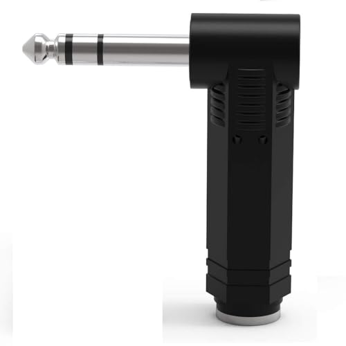 Adaptador audio 3.5 mm hembra a 6.35 macho acodado, Adaptador audio de 1/8 " Hembra a 1/4" Macho, Angulo Recto 90º TRS, Estereo, Para Auriculares, Teclado Piano, Guitarra y Amplificador