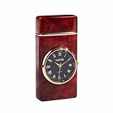 EUROtops Plasma-Feuerzeug mit Uhr und LED-Licht, windfeste Lichtbogen-Zündung, USB-Akku, Metallgehäuse in Wurzelholz-Optik