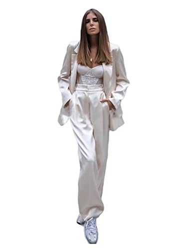 Veste pantalon mariage femme costume 2 pièces ivoire décontracté style de rue et smokings chics