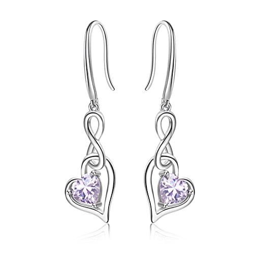 Alexandrite Birthstone Dangle Earrings For Women - Shysnow June Moonstone Infinity Drop Earrings 925 Sterling Silver Heart Cubic Zirconia Drop Hypoallergenic Gemstone Dangling Earrings For Girls #TOP9