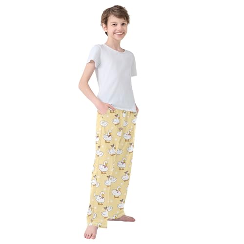 Boys' Pants Cute Cartoon Duck Heart Long Bottoms Jogger Pants Elastic Waist Trousers with Pockets S-XL4