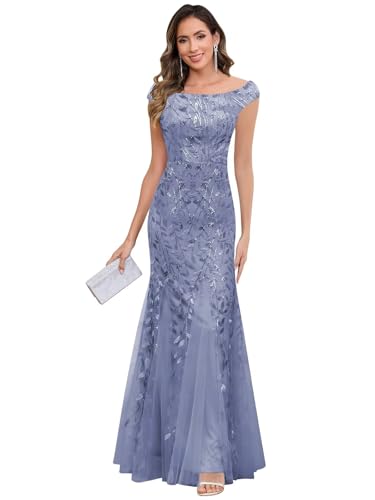 Women's Sequin Embroidery Mother of The Bride Dresses Cap Sleeve Lace Evening Formal Dress4