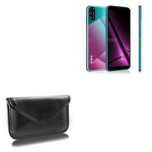 BoxWave Case Compatible with Xgody S20 Mini - Elite Leather Messenger Pouch, Synthetic Leather Cover Case Envelope Design - Jet Black