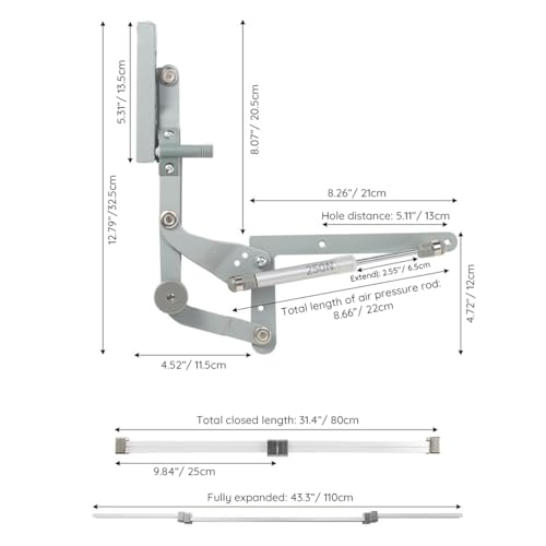 Howhy Cabinet Door Hinges Set,Vertical Swing Lift Up Stay Pneumatic Arm Kitchen Mechanism Hinges with Slow Closing, Durable Silent(Suitable for Cabinet Width:23.62"-35.43")
