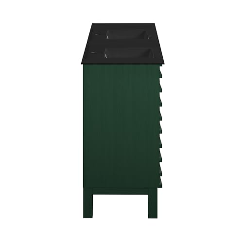 Image of Swiss Madison Cascade 48 inch Freestanding Bathroom Vanity in Green Oak with Black Double Basin Sink Top