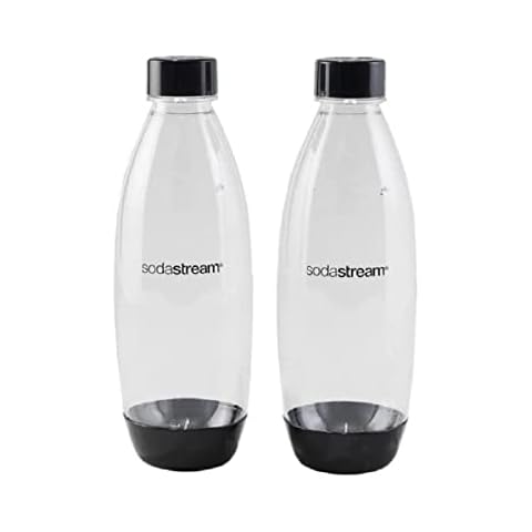 SodaStream 2 Pack 1L BPA Free Water Bottle for Carbonated Drinks. Dishwasher Safe, Compatible with SodaStream Spirit, Spirit One Touch, Terra, Art, Power & Source Sparkling Water Makers - Black Cover