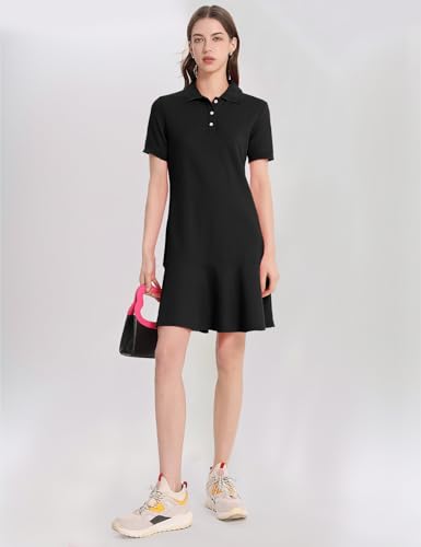 Image of Kissonic Women's Polo Dress Short Sleeve V Neck Ruffle Hem Casual Summer Golf Tennis Mini Shirt Dresses