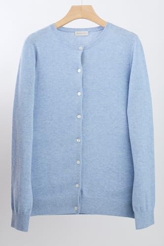 Image of JENNIE LIU Women's 100% Cashmere Button Front Long Sleeve Crewneck Cardigan Sweater