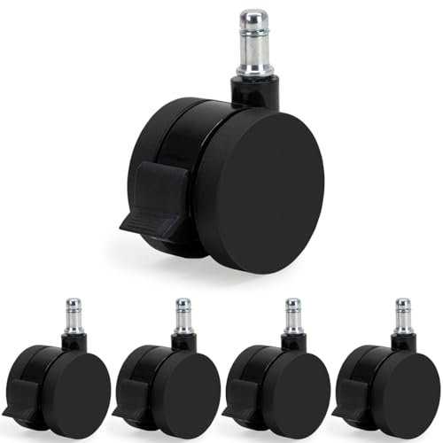 Waytex 78602 Ruote per sedia da ufficio con freno diametro 60 mm, per pavimenti duri, parquet, laminato, piastrelle - Set di 5 - colore nero