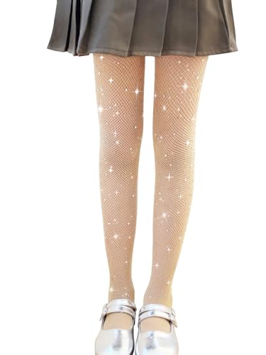 Lista de Medias para Niña para comprar hoy. 43 LOLANTA Medias brillantes para niñas, paquete de 2 medias de malla con diamantes de imitación (Diamantes de imitación nude, 8-12 Años)