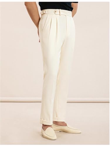 Men's Slim Fit Flat Front Dress Pant Classic Pleat Trousers Casual Formal Office Wear Lightweight Pants2