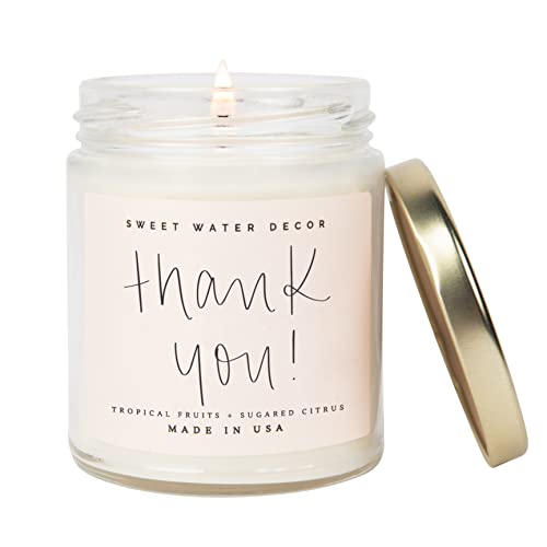Sweet Water Decor Thank You Candle | Tropical Fruit And Sugared Orange, Summer Scented Soy Wax Candle For Home | 9Oz Clear Jar, 40 Hour Burn Time, Made In The Usa #TOP2
