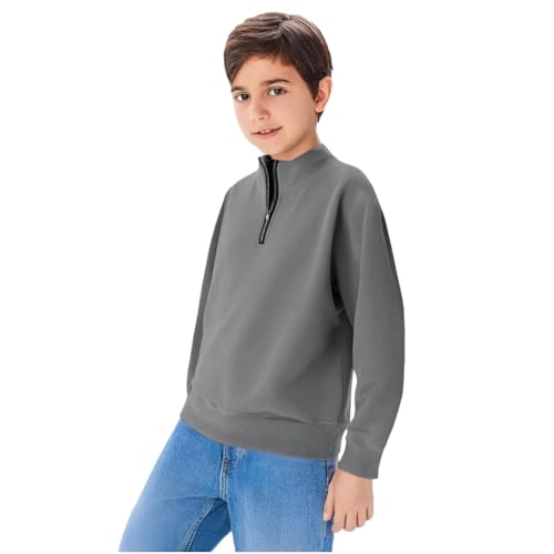 Boys Half Zipper Sweatshirts Cute Trendy Fall Pullover Tops for Youth Long Sleeve Sweater Workout School Sport Clothes Gray4