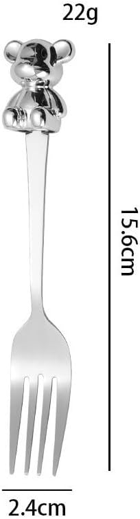Flatware Silverware Set, 1/4/6/8/10 Pieces Creative Cartoon Bear Stainless Steel Fork Household Fork Fruit Fork Dessert Fork, Tableware Cutlery Set(10Pcs)