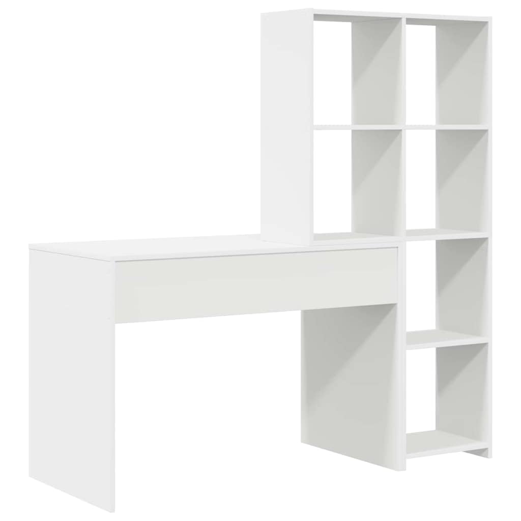 Scrivania bianca con ripiano in legno, 138,5 x 55 x 143 cm, 4 ripiani, scrivania per computer, tavolo da lavoro, scrivania da ufficio, per PC, laptop, home office, salvaspazio e durevole, per