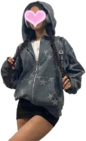 FeMereina Women Zip Up Hoodie Y2k Aesthetic Sweatshirts Top 90s Long Sleeve Vintage Butterfly Printed Top Streetwear Black Heart 2 - View #11