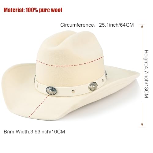 Image of 100% Wool Western Cowboy Hat for Men Women Classic Fedora Hat Felt Cowgirls Hats with Two Decorative Bands