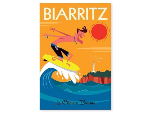 Hexoa Tableau Surf à Biarritz - Made in France - Toile imprimée 40x60