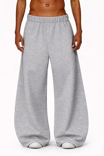 Image of JUGULAR Men's Baggy Barrel Wide Leg Loose Fit Streetwear Track Pants, Black, Pure Cotton, Elastic Waistband, Side Pockets