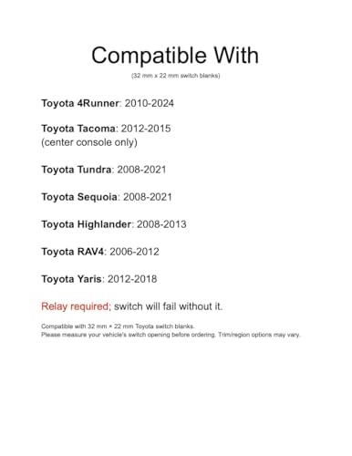Dual LED Switch Light Bar and Ditch Lights for Toyota Vehicles 32mm, Push Button Actuator, ON-OFF Operation Mode